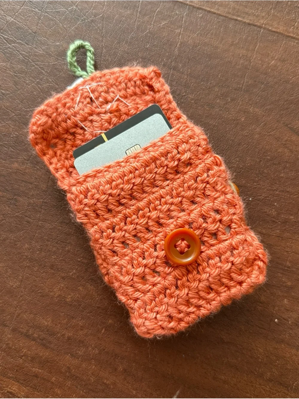 Brand New Hand Crocheted Wrist Pouch With Buttons; 4” x 3.25”/Coral
